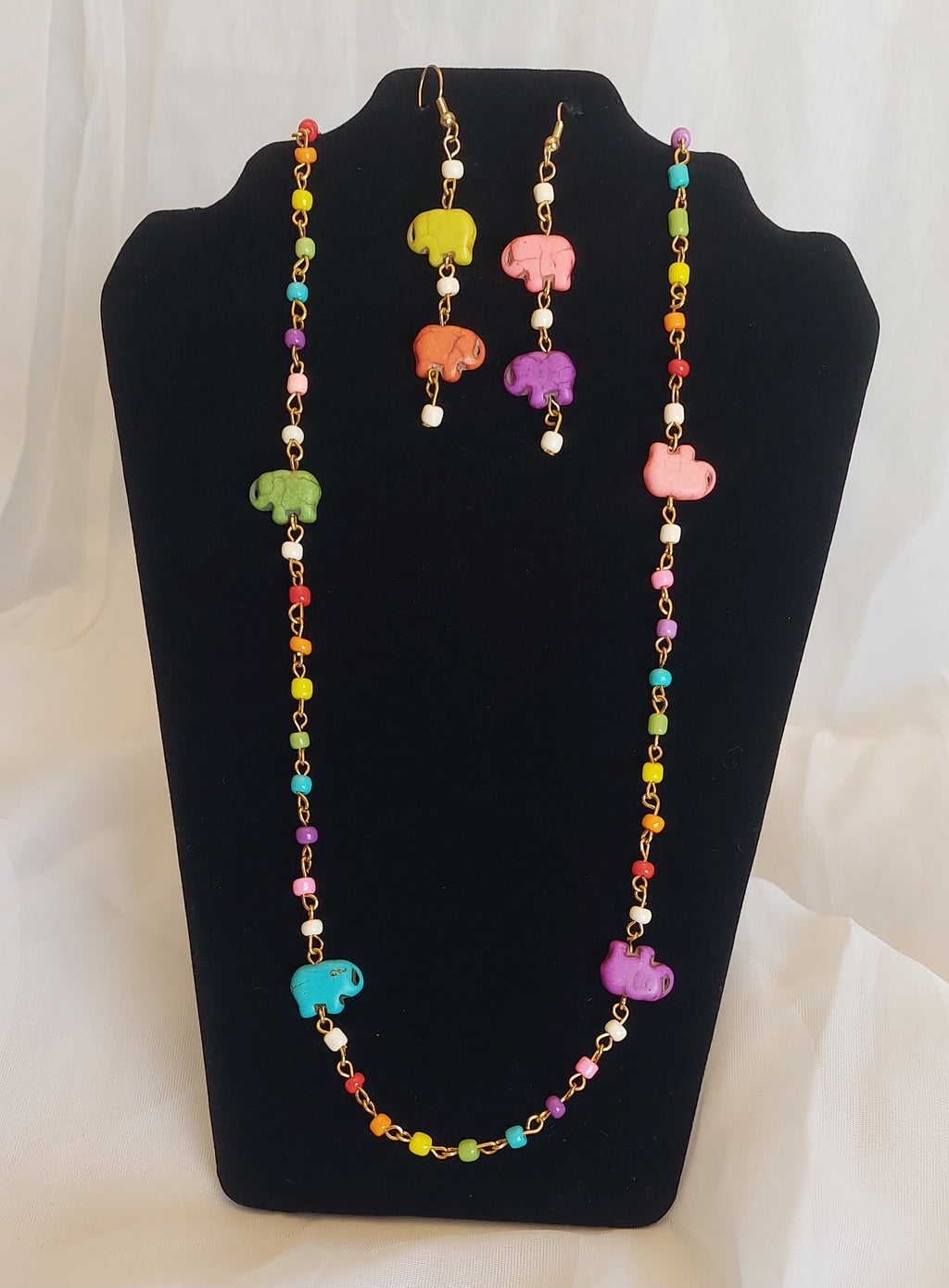 Elephant necklace and earrings