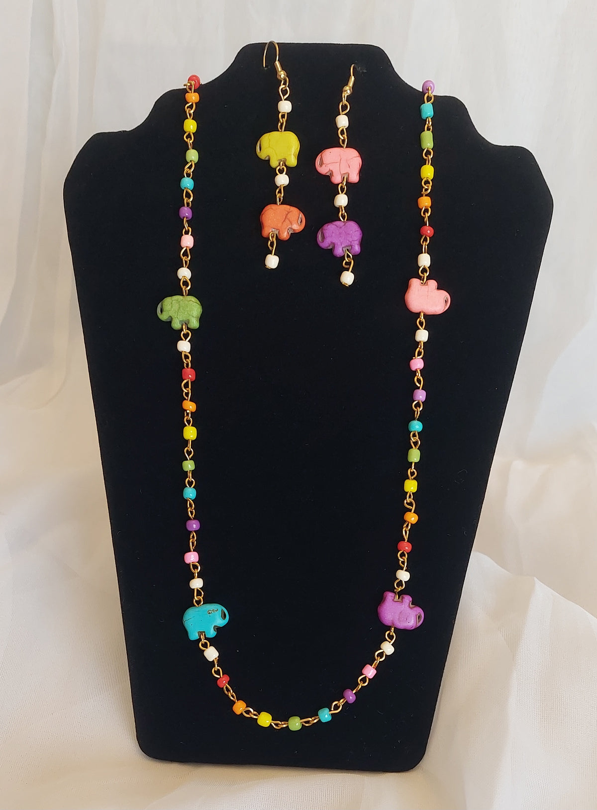 Elephant necklace and earrings