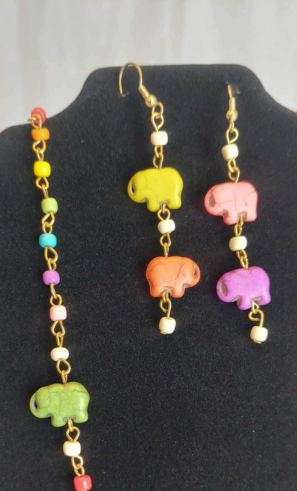 Elephant necklace and earrings