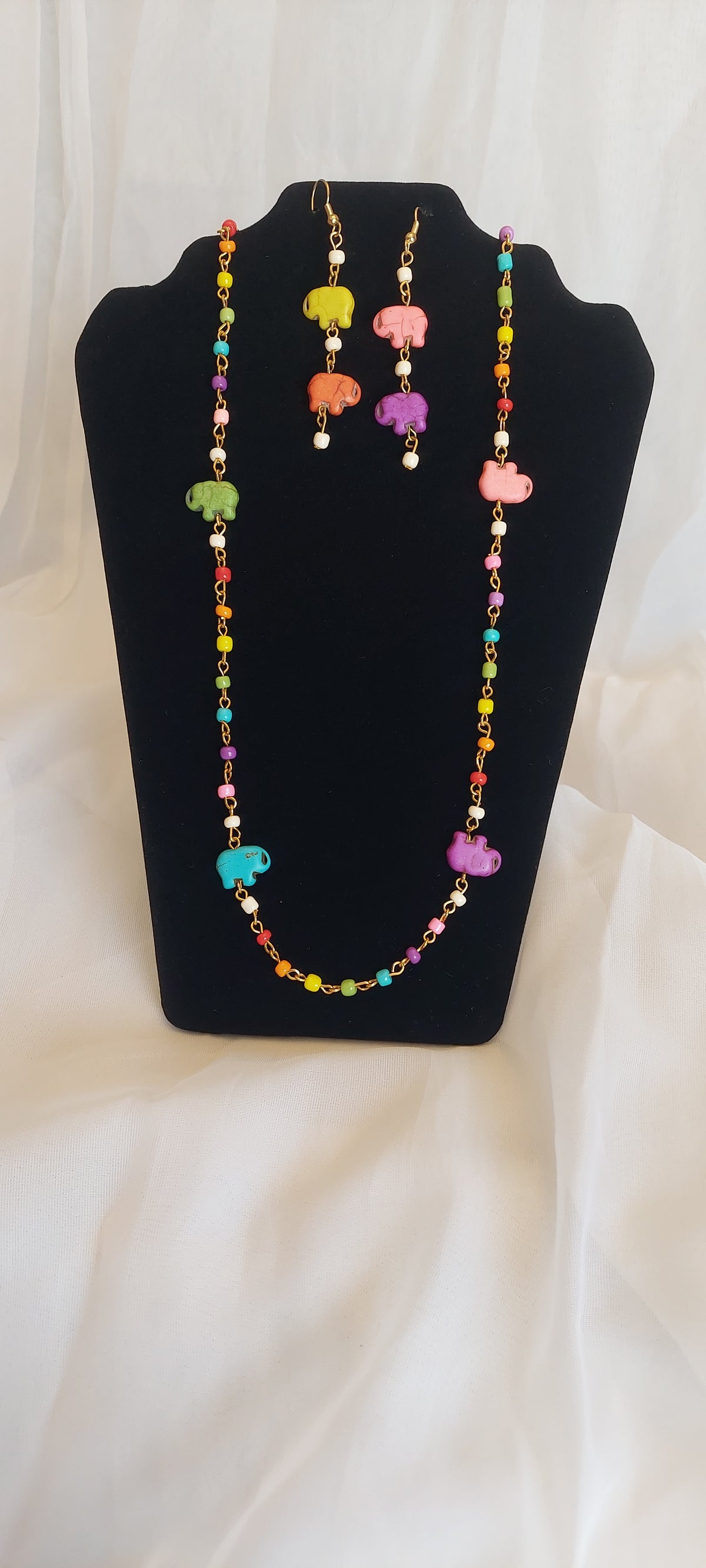 Elephant necklace and earrings