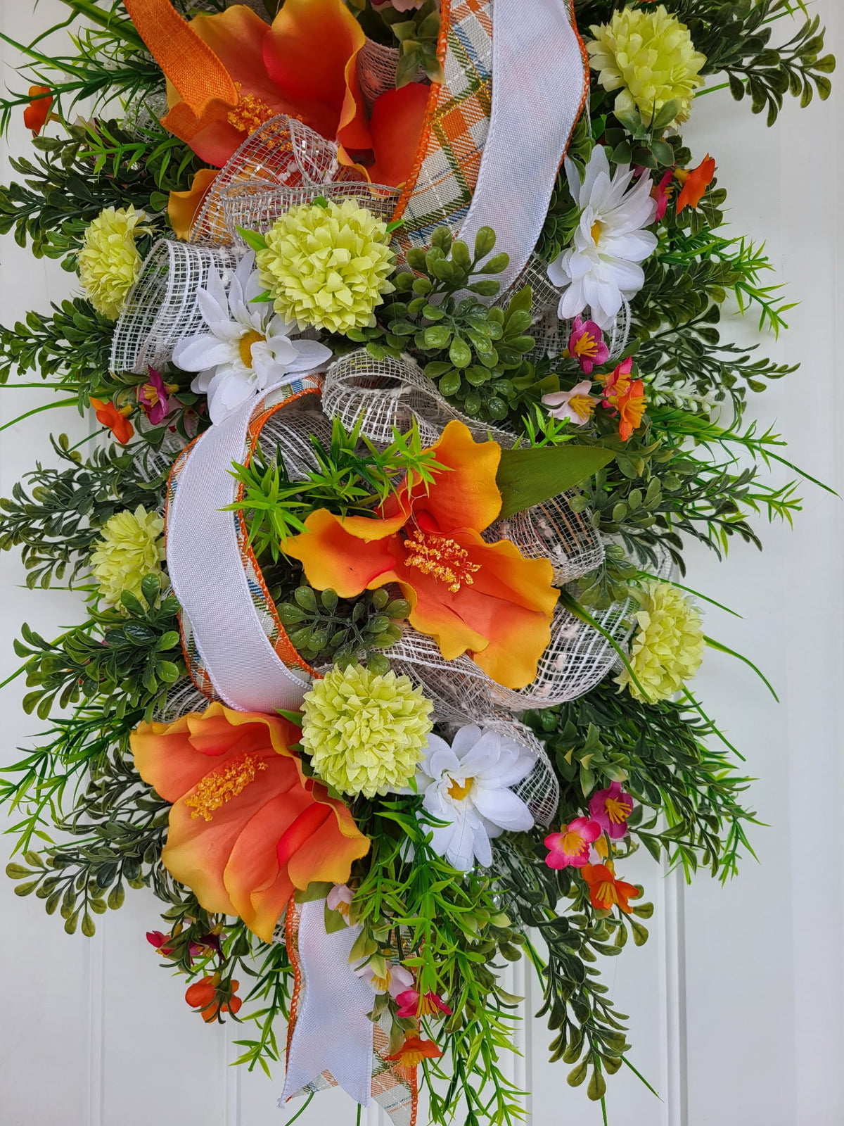 Orange hibiscus door hanger