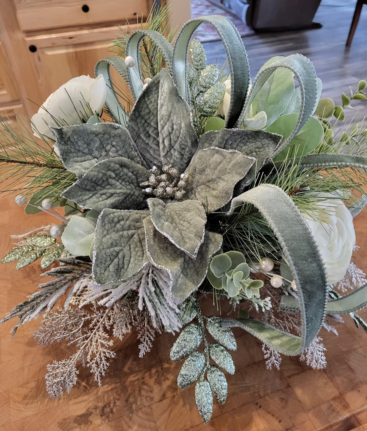 Green Poinsettia centerpiece