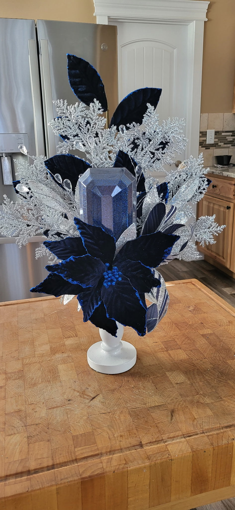 Blue and silver centerpieces