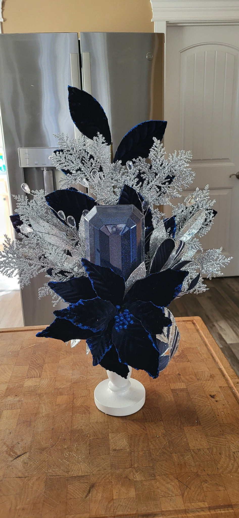 Blue and silver centerpieces