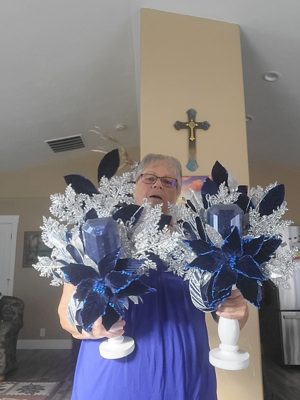 Blue and silver centerpieces