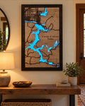 Lighted Lake Coeur d'Alene Map | Handcrafted Wooden Lake Art