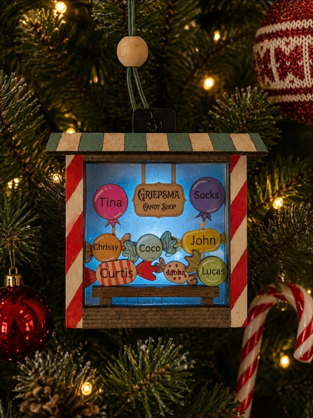 Lighted Personalized Candy Store Christmas Ornament | Sweet Shop Holiday Keepsake