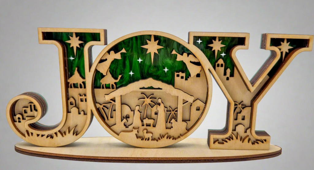 Handcrafted Nativity "JOY" Sign