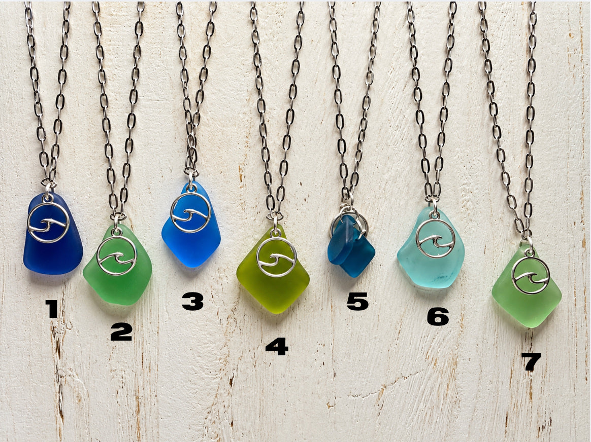 Tumbled Sea Glass Wave Necklaces